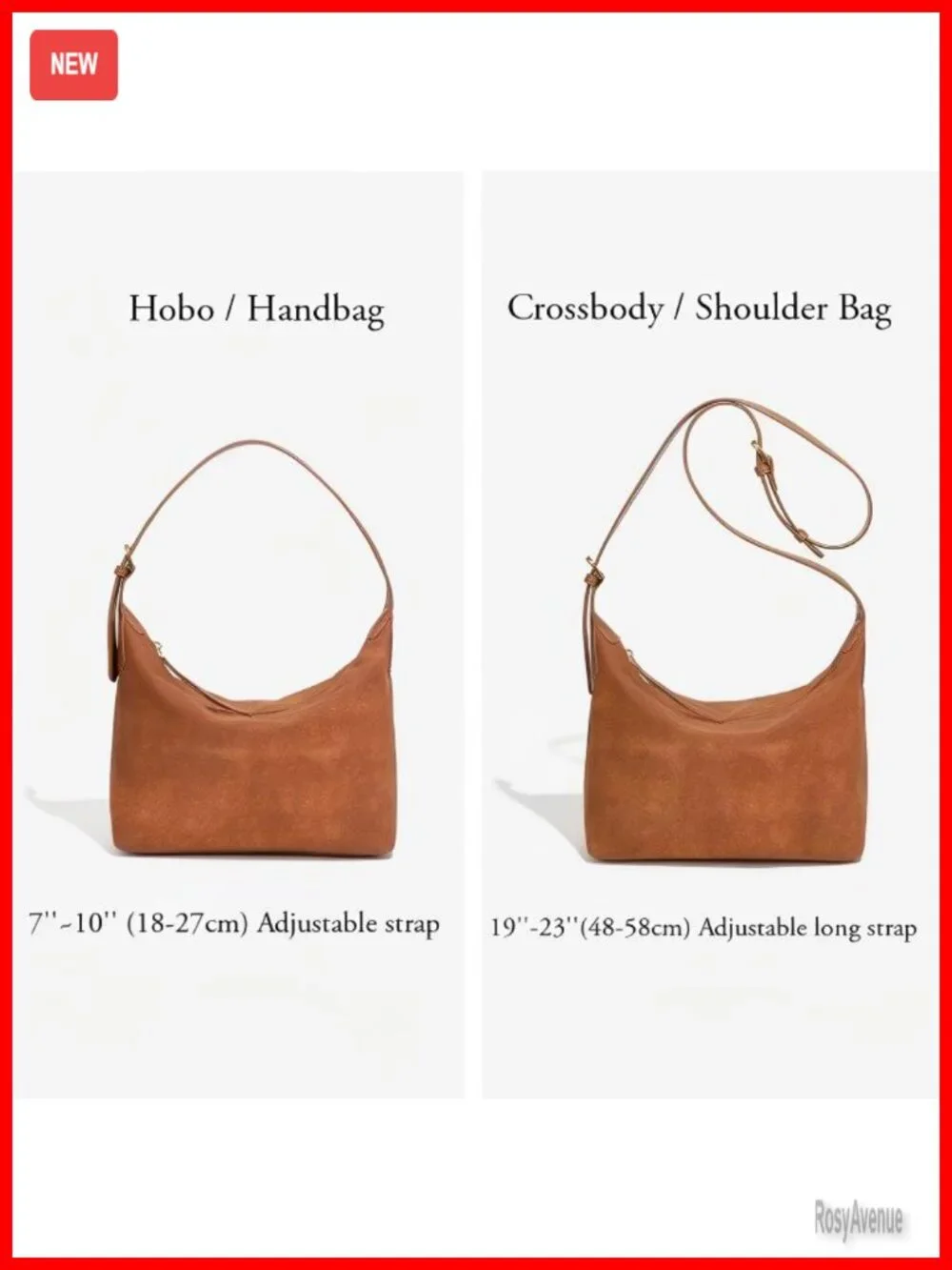 Faux Suede Hobo Bag, Vintage Shoulder Crossbody Purse, 2 Adjustable Straps,